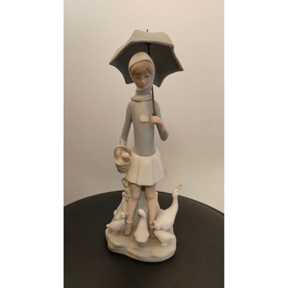 Retired Lladro "Girl with Umbrella and Geese" (Matte‎ Finish) #4510 11" Tall - Picture 1 of 5